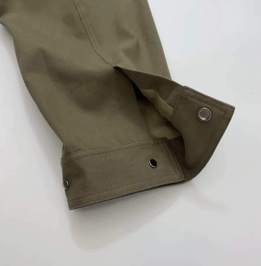 Waist-Cinching Retro Workwear-Style Khaki Green Stand-Collar Coat Short Trench Coat in Khaki, product view 18