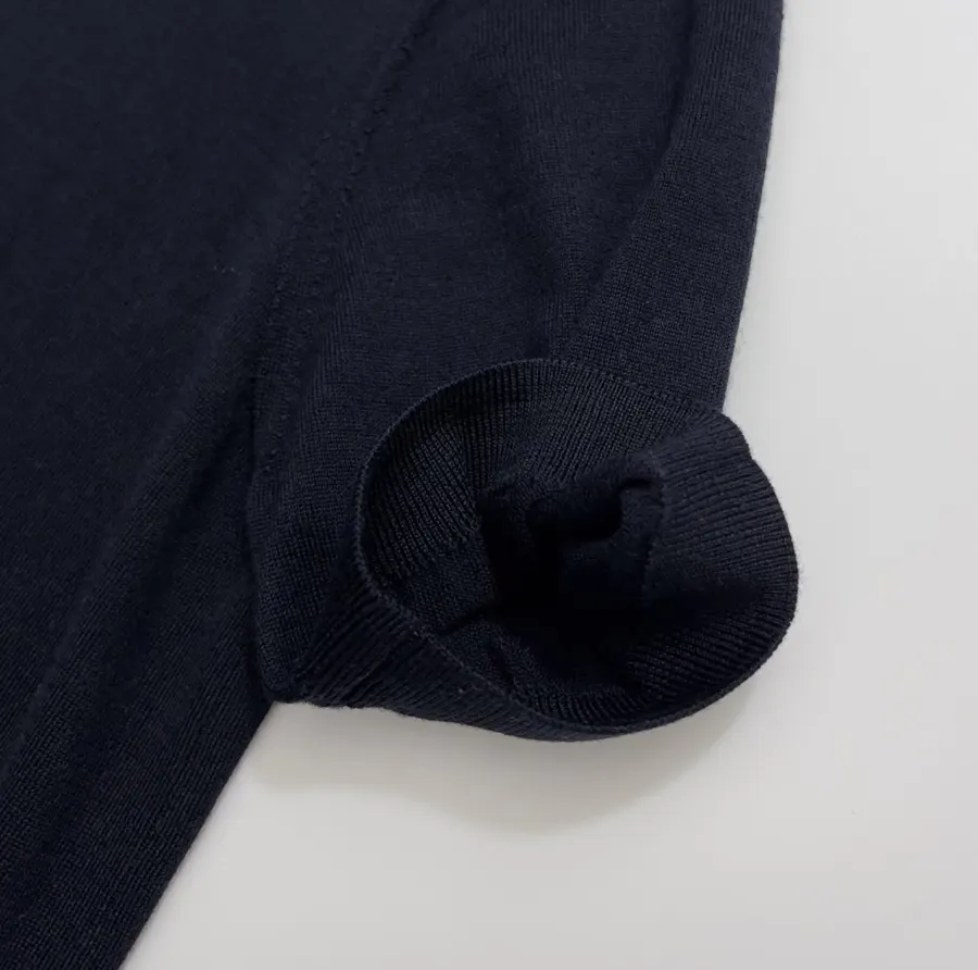 Lightweight Wool-Silk Turtleneck Knit Top in Navy, product view 05