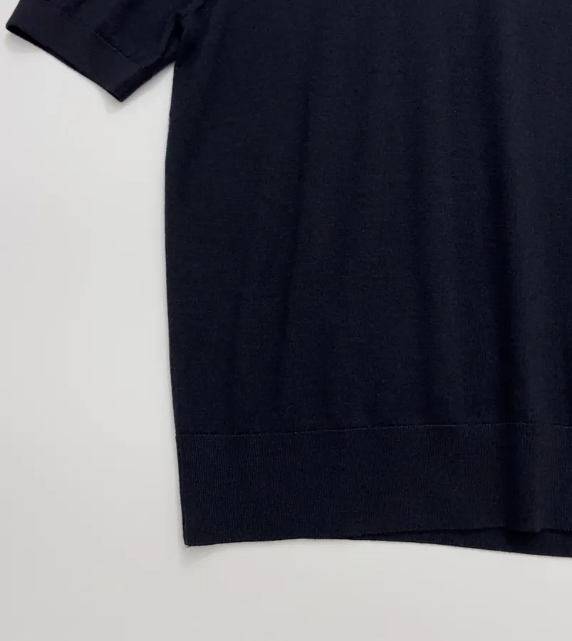 Lightweight Wool-Silk Turtleneck Knit Top in Navy, product view 06