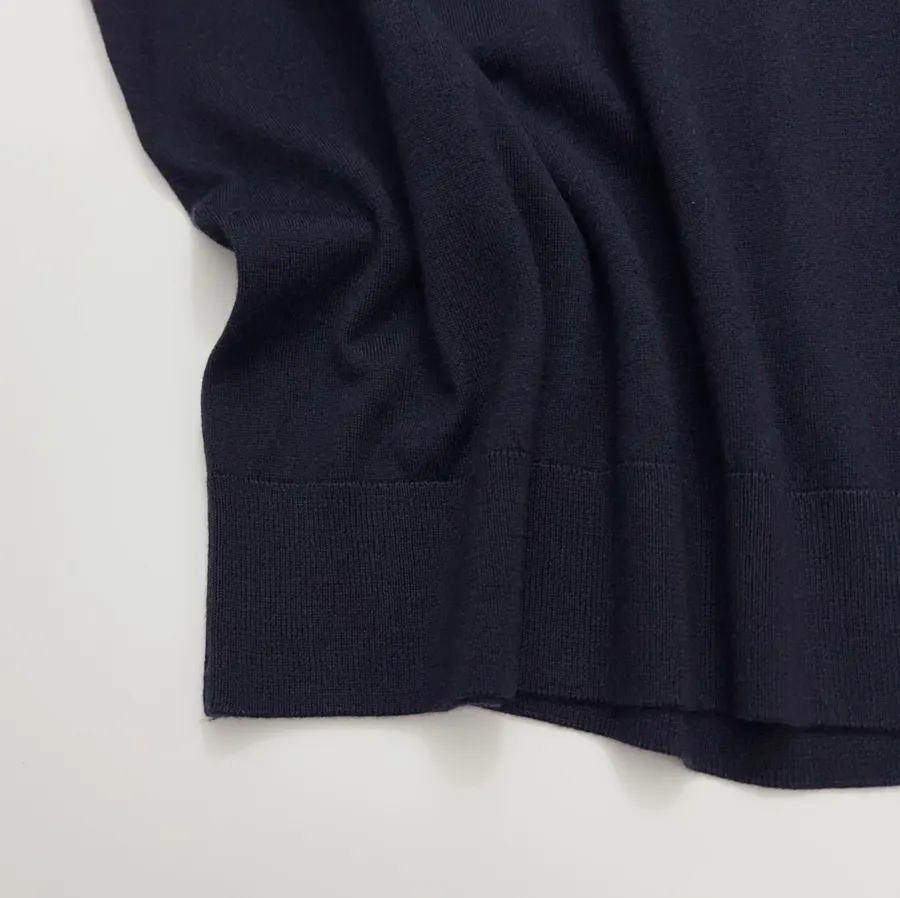 Lightweight Wool-Silk Turtleneck Knit Top in Navy, product view 07