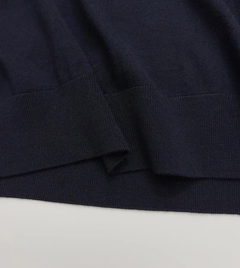 Lightweight Wool-Silk Turtleneck Knit Top in Navy, product view 09