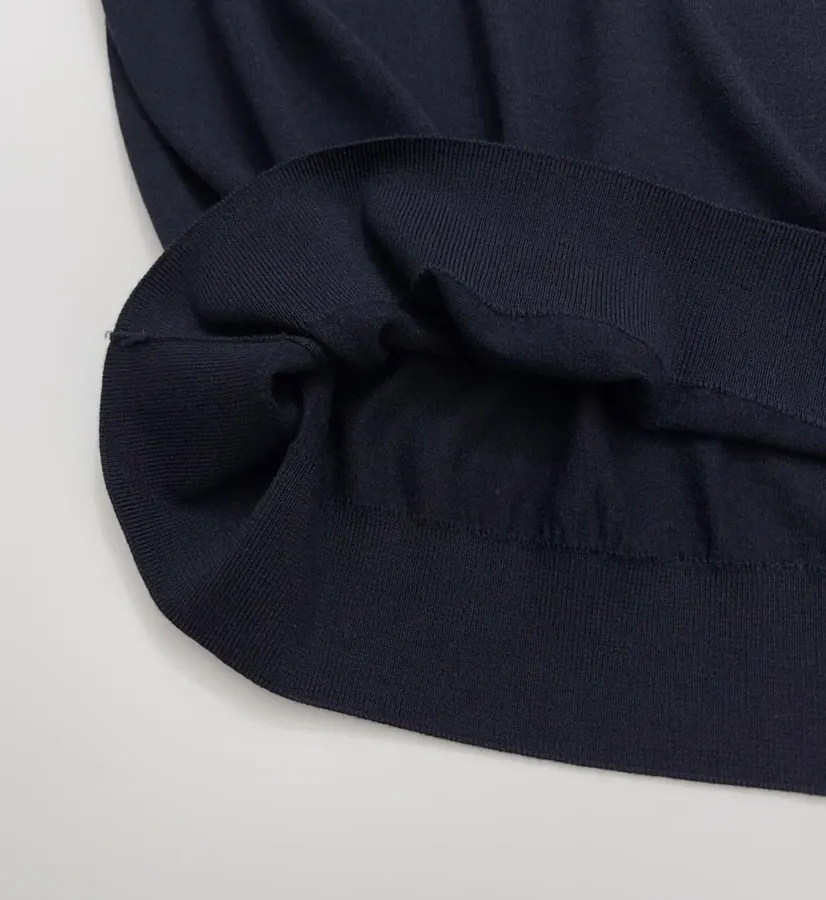 Lightweight Wool-Silk Turtleneck Knit Top in Navy, product view 10
