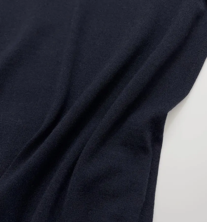 Lightweight Wool-Silk Turtleneck Knit Top in Navy, product view 11