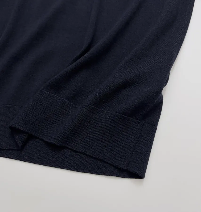 Lightweight Wool-Silk Turtleneck Knit Top in Navy, product view 12