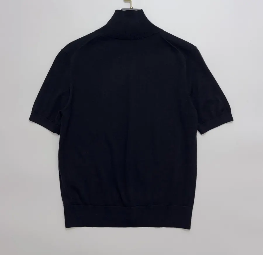 Lightweight Wool-Silk Turtleneck Knit Top in Navy, product view 13