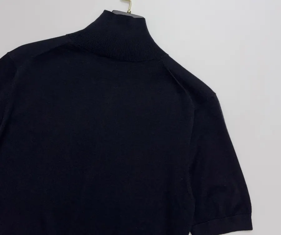 Lightweight Wool-Silk Turtleneck Knit Top in Navy, product view 14