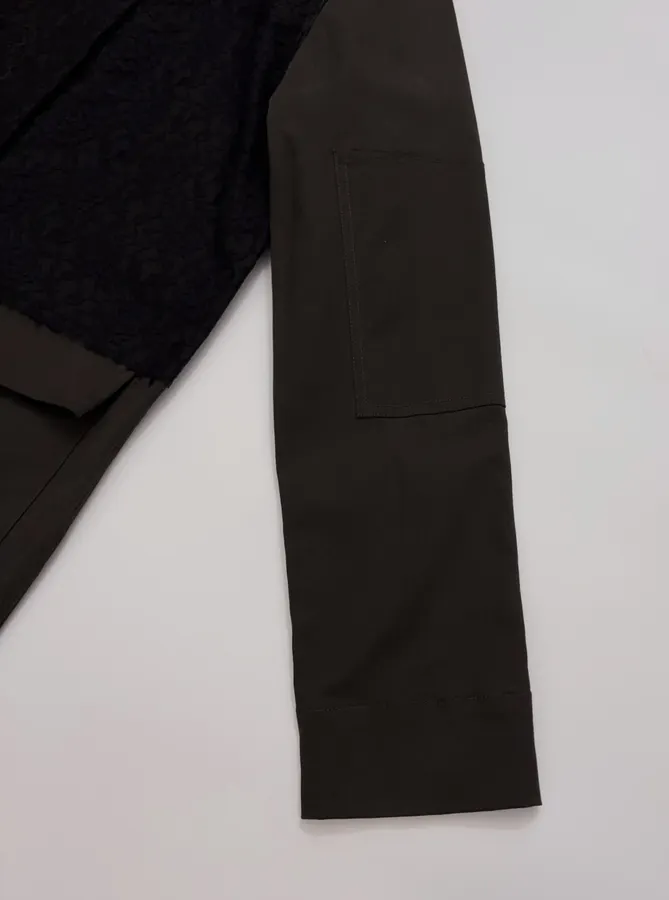 Niche Workwear-style Flap Pocket Lapel Lace-spliced Jacket Coat in Black, product view 04