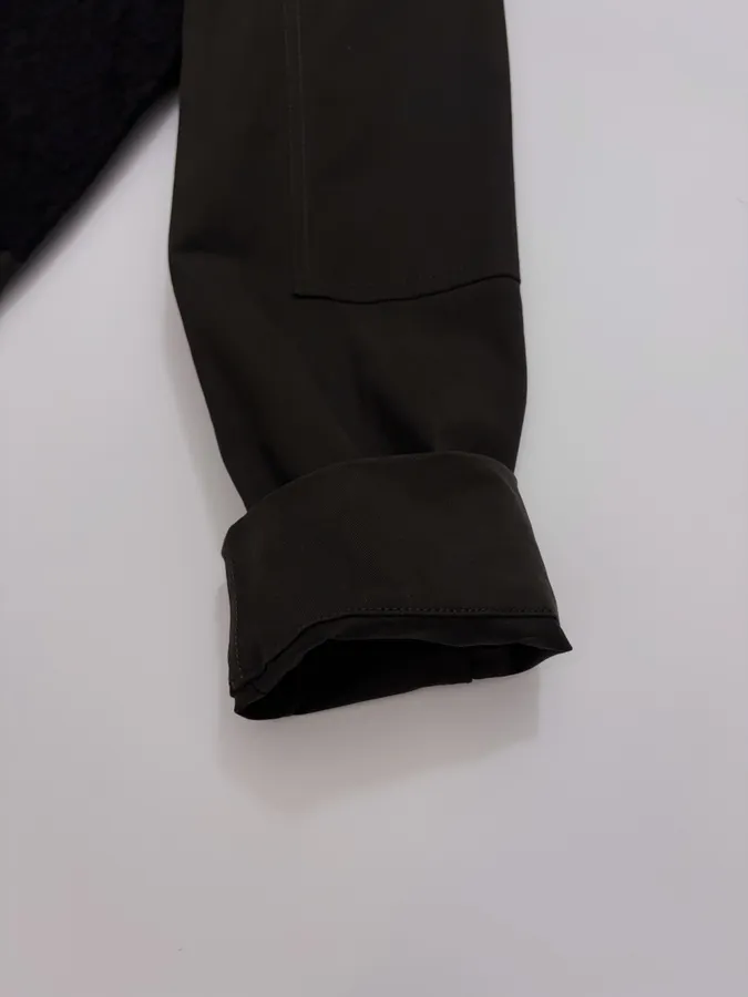 Niche Workwear-style Flap Pocket Lapel Lace-spliced Jacket Coat in Black, product view 06