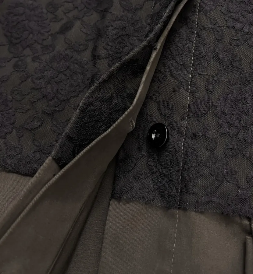 Niche Workwear-style Flap Pocket Lapel Lace-spliced Jacket Coat in Black, product view 11
