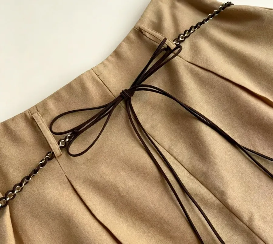 High-Waisted Flared Cotton Shorts in Beige, product view 07