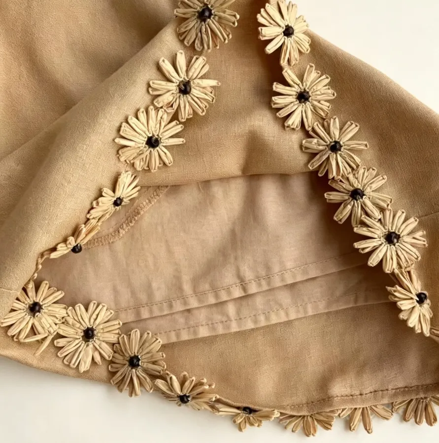 High-Waisted Flared Cotton Shorts in Beige, product view 10