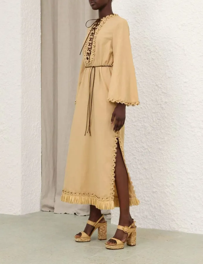 Beige Organic-Cotton Bell-Sleeve Dress in Beige, product view 05