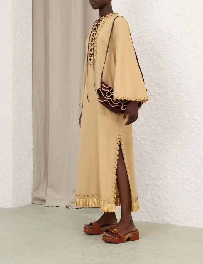 Beige Organic-Cotton Bell-Sleeve Dress in Beige, product view 07