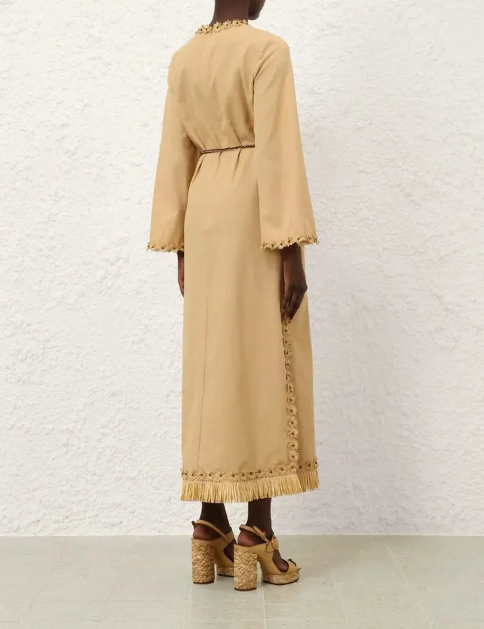 Beige Organic-Cotton Bell-Sleeve Dress in Beige, product view 08