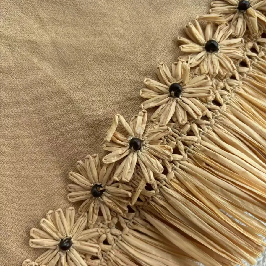 Beige Organic-Cotton Bell-Sleeve Dress in Beige, product view 10