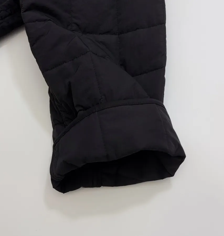 Black Collarless Quilted Long Coat in Black, product view 07