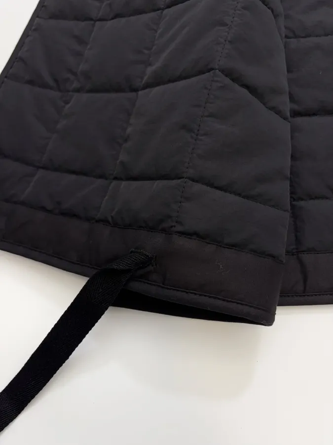 Black Collarless Quilted Long Coat in Black, product view 13