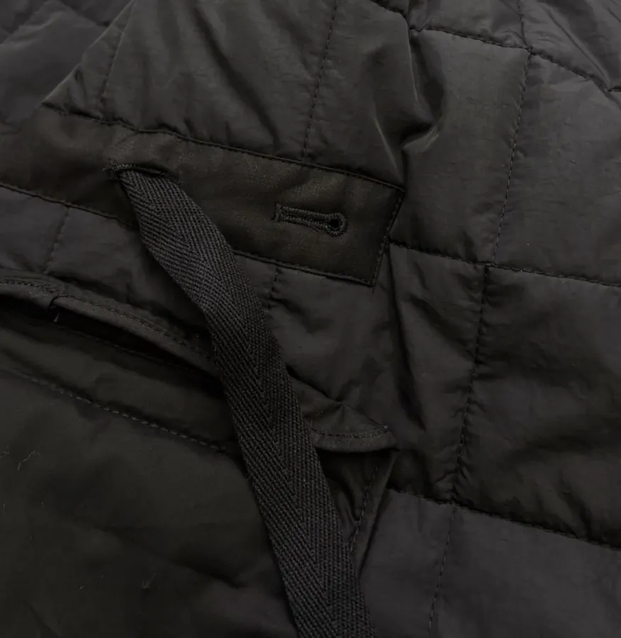 Black Collarless Quilted Long Coat in Black, product view 14