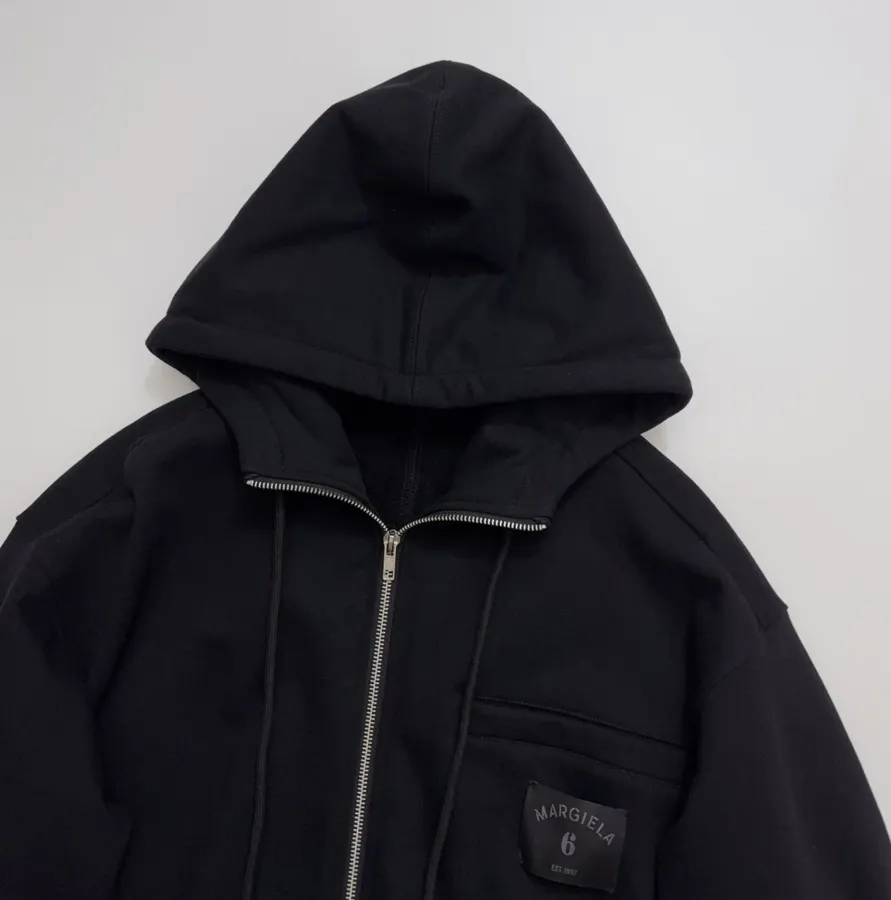 Black Hooded Loose-Fit Zip-Up Sweatshirt in Black, product view 02