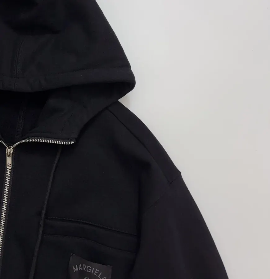 Black Hooded Loose-Fit Zip-Up Sweatshirt in Black, product view 03