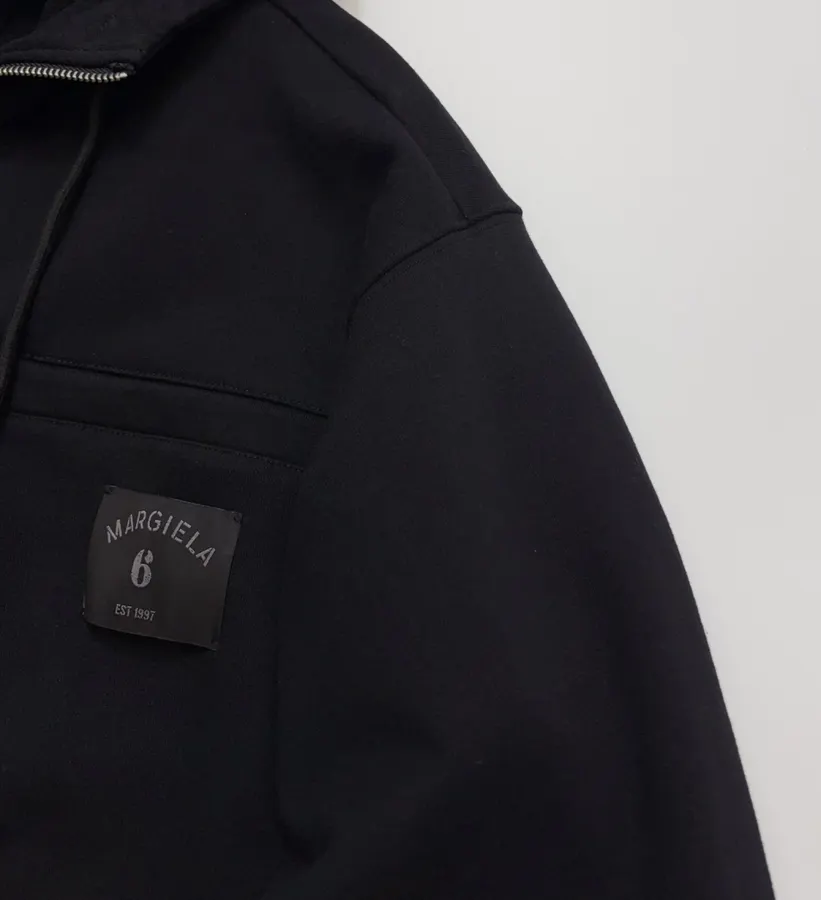 Black Hooded Loose-Fit Zip-Up Sweatshirt in Black, product view 04