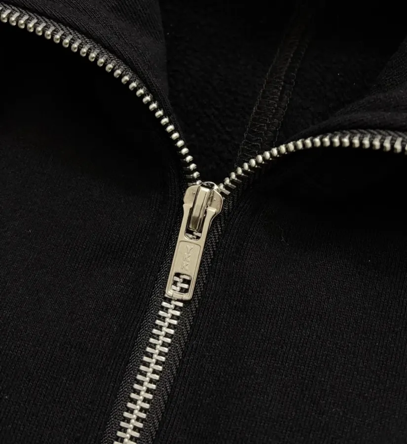 Black Hooded Loose-Fit Zip-Up Sweatshirt in Black, product view 05