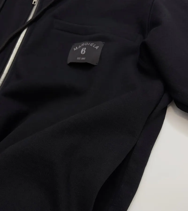Black Hooded Loose-Fit Zip-Up Sweatshirt in Black, product view 07