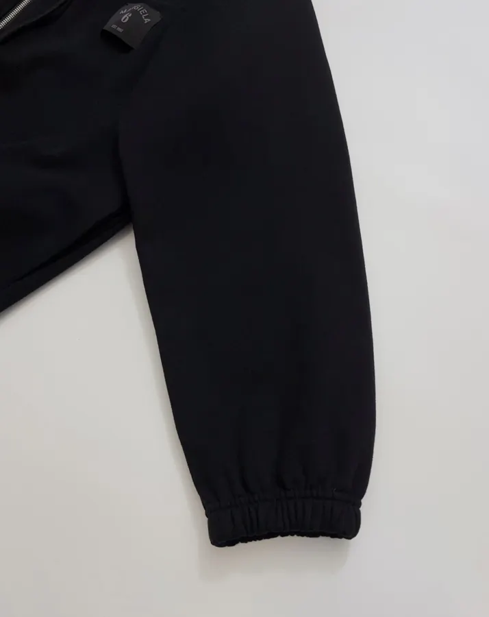 Black Hooded Loose-Fit Zip-Up Sweatshirt in Black, product view 08
