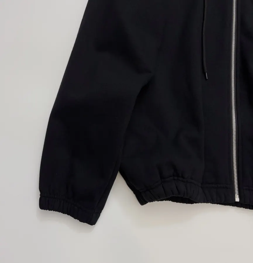 Black Hooded Loose-Fit Zip-Up Sweatshirt in Black, product view 10
