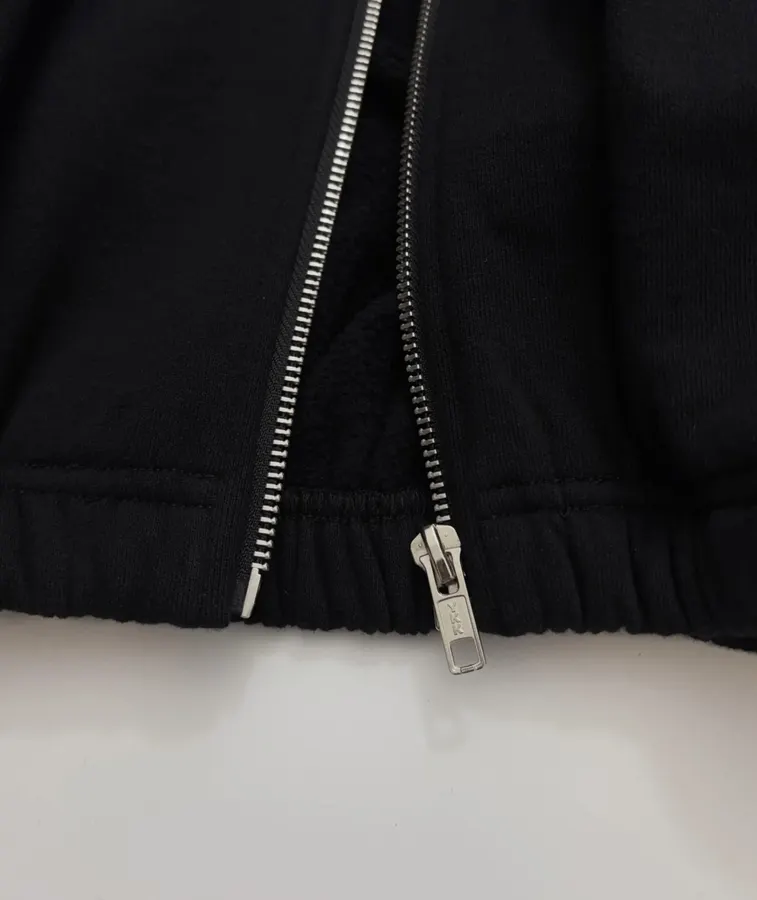 Black Hooded Loose-Fit Zip-Up Sweatshirt in Black, product view 13