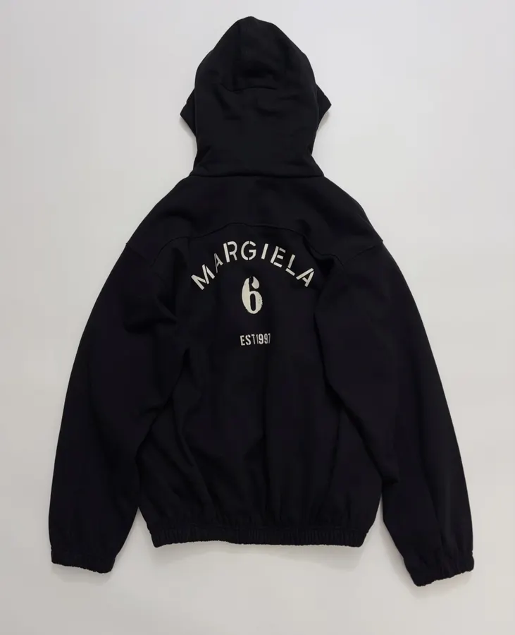 Black Hooded Loose-Fit Zip-Up Sweatshirt in Black, product view 15