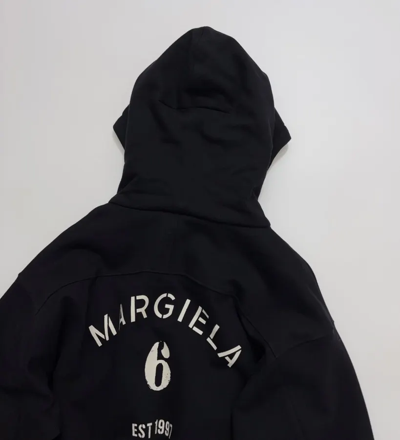 Black Hooded Loose-Fit Zip-Up Sweatshirt in Black, product view 16