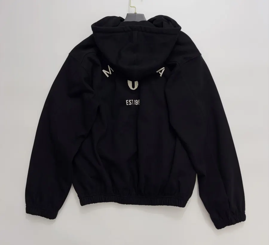 Black Hooded Loose-Fit Zip-Up Sweatshirt in Black, product view 18
