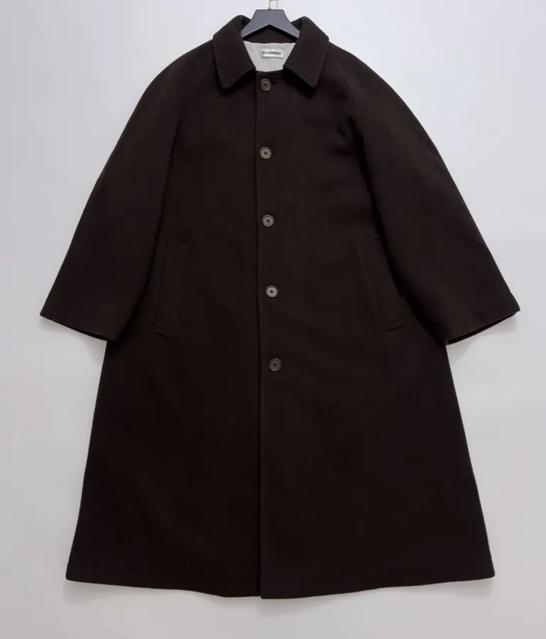 Wool Overcoat, Mid-Length Style in Dark Brown, product view