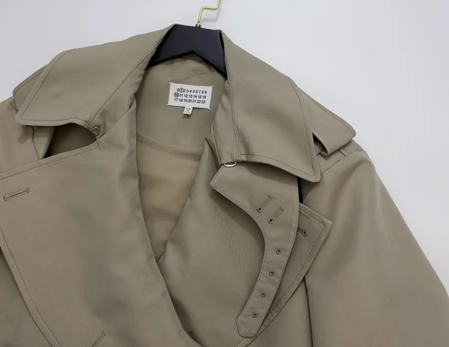Casual Elegant Silhouette Cropped Double-Breasted Trench Coat, Khaki Color in Khaki, product view 02