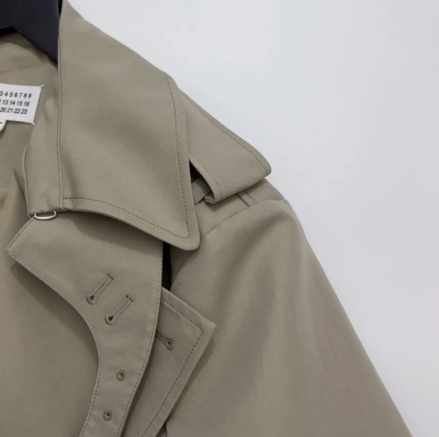 Casual Elegant Silhouette Cropped Double-Breasted Trench Coat, Khaki Color in Khaki, product view 03