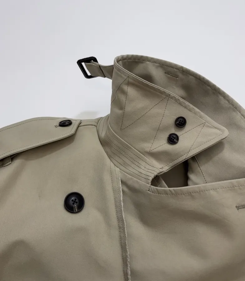 Casual Elegant Silhouette Cropped Double-Breasted Trench Coat, Khaki Color in Khaki, product view 05