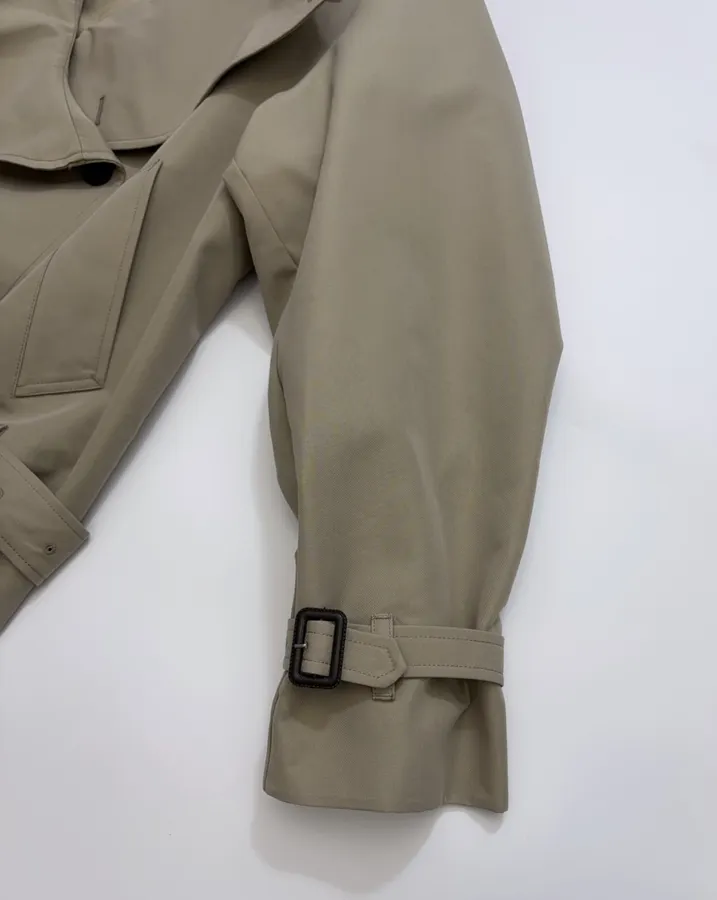Casual Elegant Silhouette Cropped Double-Breasted Trench Coat, Khaki Color in Khaki, product view 06
