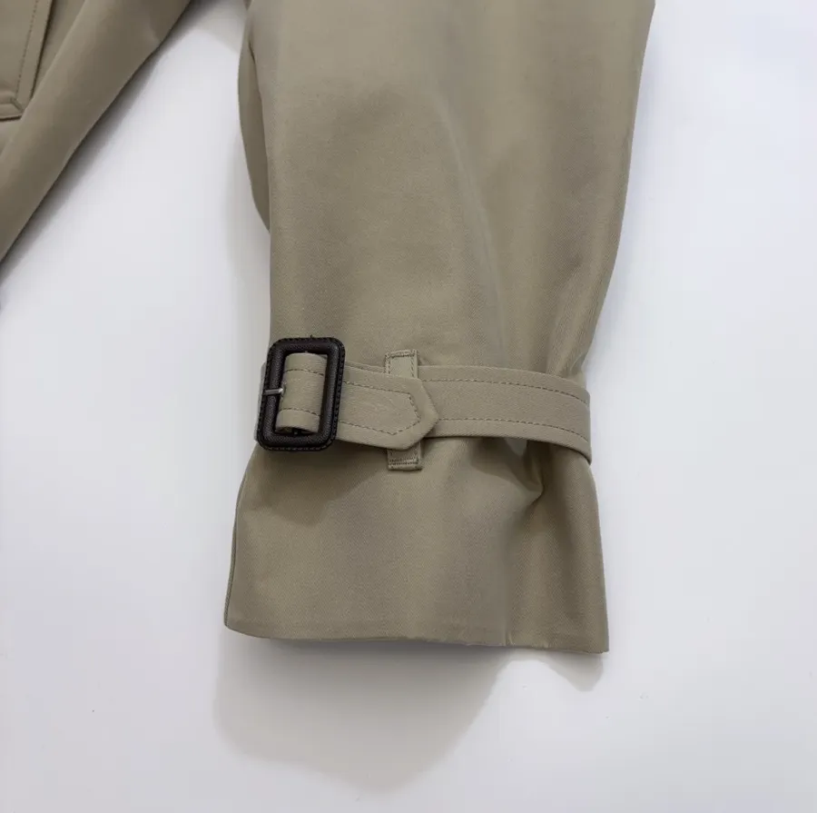 Casual Elegant Silhouette Cropped Double-Breasted Trench Coat, Khaki Color in Khaki, product view 07