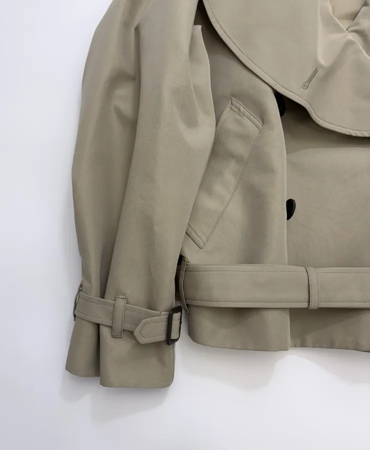 Casual Elegant Silhouette Cropped Double-Breasted Trench Coat, Khaki Color in Khaki, product view 09