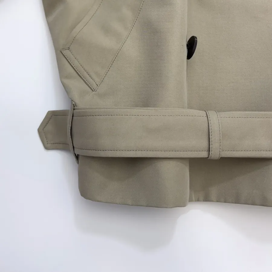 Casual Elegant Silhouette Cropped Double-Breasted Trench Coat, Khaki Color in Khaki, product view 10