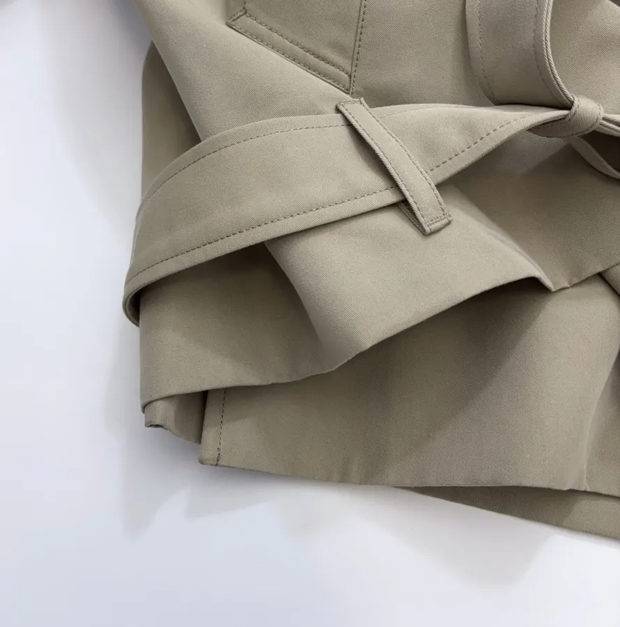 Casual Elegant Silhouette Cropped Double-Breasted Trench Coat, Khaki Color in Khaki, product view 11