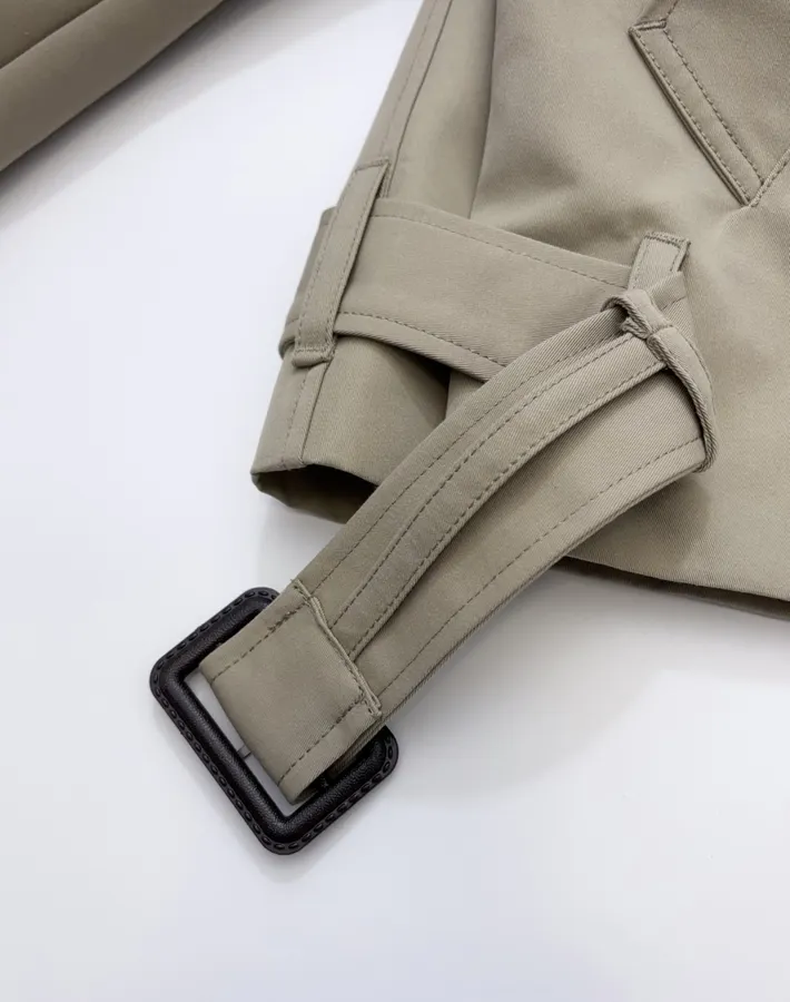 Casual Elegant Silhouette Cropped Double-Breasted Trench Coat, Khaki Color in Khaki, product view 14