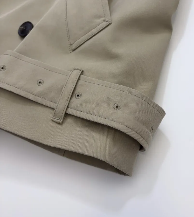 Casual Elegant Silhouette Cropped Double-Breasted Trench Coat, Khaki Color in Khaki, product view 16