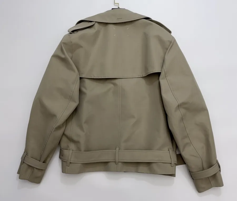 Casual Elegant Silhouette Cropped Double-Breasted Trench Coat, Khaki Color in Khaki, product view 17