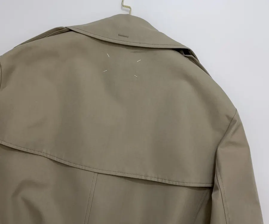 Casual Elegant Silhouette Cropped Double-Breasted Trench Coat, Khaki Color in Khaki, product view 18