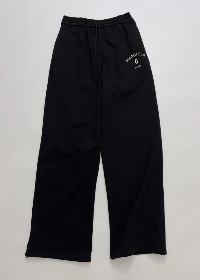 Black Graphic Pull-On Straight-Leg Trousers in Black, product view