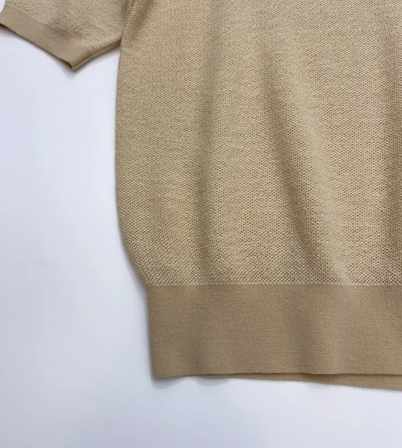 Honeycomb-Weave Cashmere Knitted Round-Neck Short-Sleeve Top in Khaki, product view 06