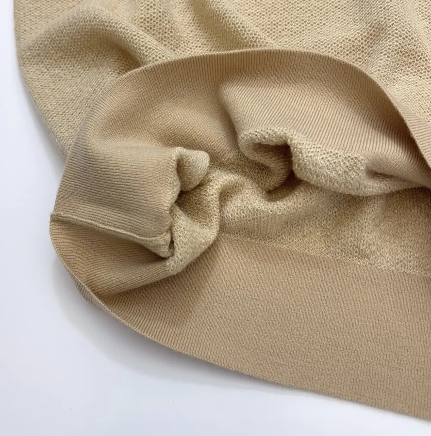 Honeycomb-Weave Cashmere Knitted Round-Neck Short-Sleeve Top in Khaki, product view 08