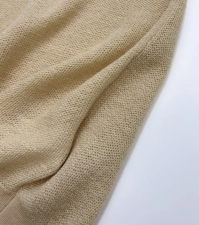 Honeycomb-Weave Cashmere Knitted Round-Neck Short-Sleeve Top in Khaki, product view 09